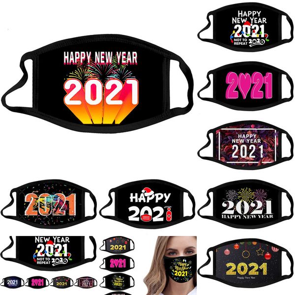 

2021 designer face happy new year black mouth masks men women cotton cloth mask washing dustproof pm2.5 facemask boys girls 9 nohoy