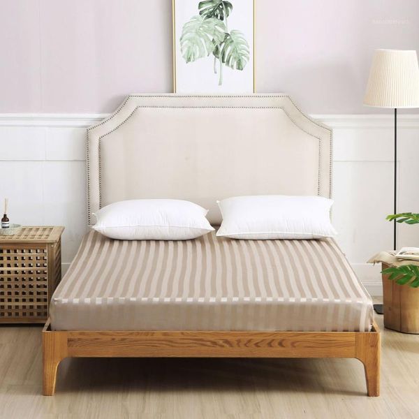 

luxury satin silk elastic fitted sheet striped bed linen summer bed cover bedding set mattress protector bedspread sheets1