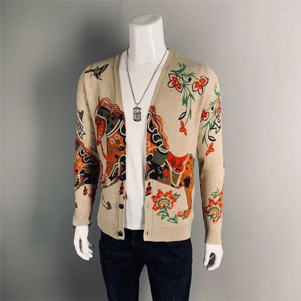 

men's slim cardigan knitted pullover fashion heavy industry digital printing colorful coat sweater1, White;black