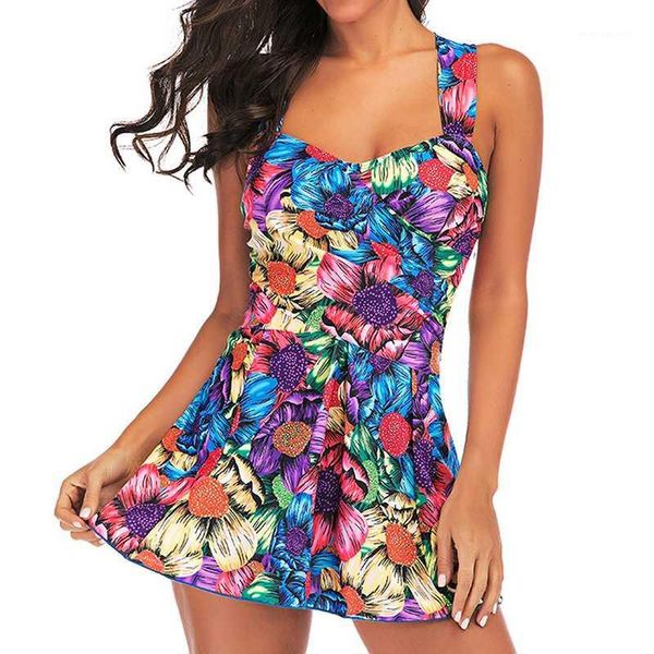 

women's swimwear women's floral print swim-dress two pieces swimsuits vintage tankini & high waist short female bathing suit beach, White;black
