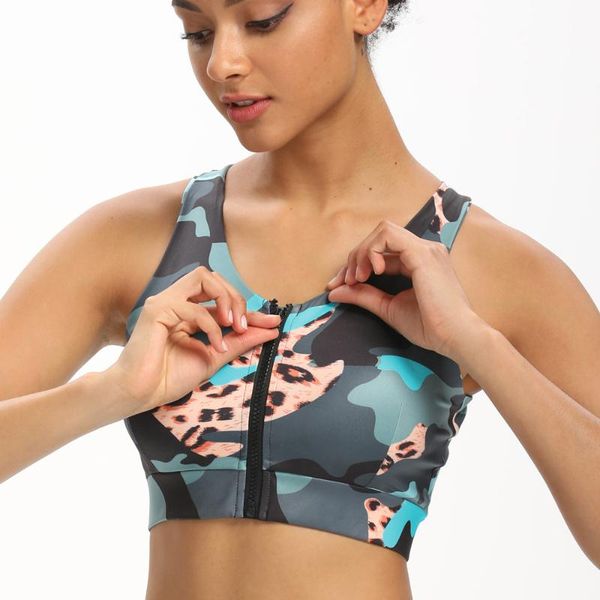 

iwuparty камуфляж спорт бюстгальтер для женщин gym бег crop top передняя молния йога бюстгальтер push up brassiere дышащий tank белье, White;black