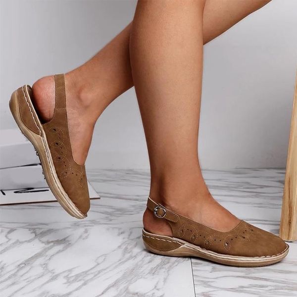 

2021 women's summer sandals buckle flat shoes ladies solid sewing hollow out platform female casual comfortable woman shoes, Black