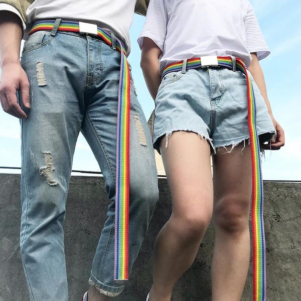 

belts canvas belt for men women lover strap couple thin waistband iron metal square automatic buckle black fashion luxury, Black;brown