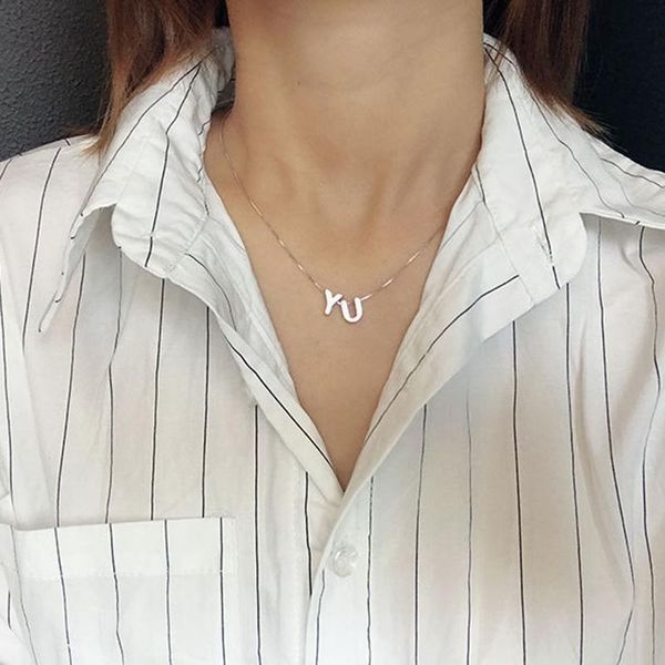 

chic 26 letters women simple name necklace chain combination initial pendant custom jewelry, Silver