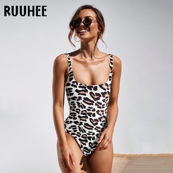 

ruuhee one piece swimsuit 2019 swimwear women bathing suit leopard snake printed swimming suit push up female beach wear t200708, White;black