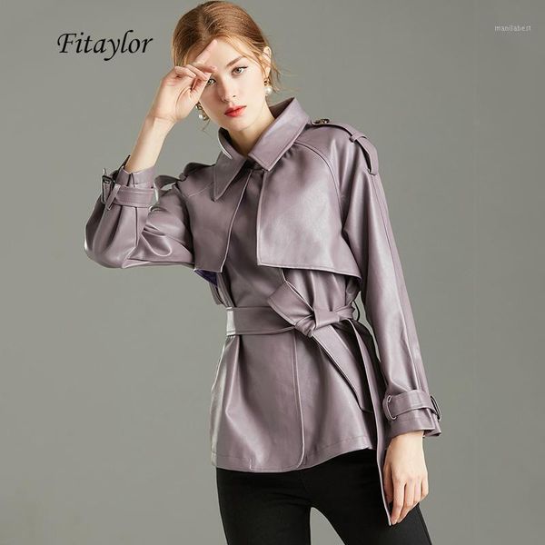

fitaylor women loose faux soft leather jacket autumn turndown collar pu motorcycle black overcoat streetwear sash tie up jacket1
