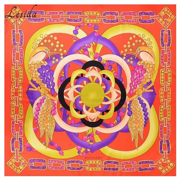 

ladies square joker vintage print silk shawls fashion designer foulard hajab pashmina big size twill peacock shawls wholesale y201024, Blue;gray