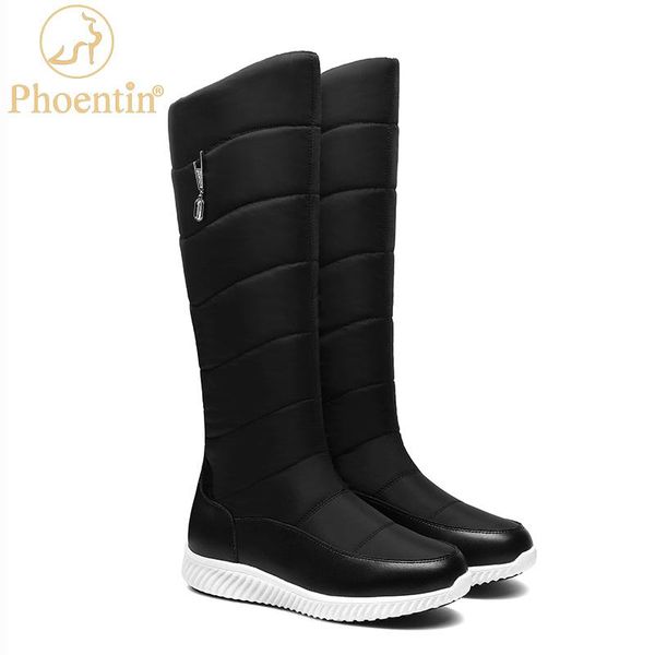 

phoentin waterproof snow boots platform 2021 winter slip on knee high boots female russia warm shoes plus size 44 black ft1197