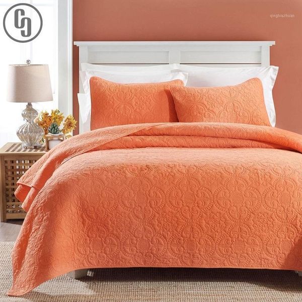 

gxc orange quilt set 3pcs embroidered cotton quilts quilted bedspread bed cover queen king size coverlet set summer blanket1