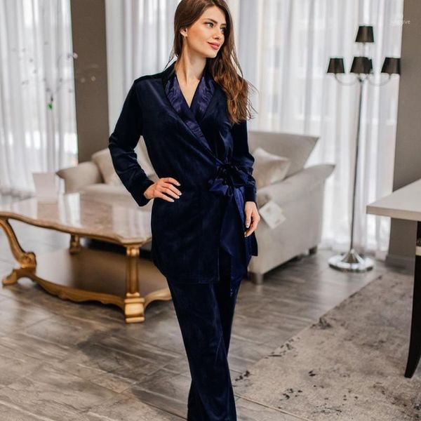 

hiloc knit velvet robe sets suit elegant long sleeve winter sets bathrobe for home night set patchwork pink blue warm homewear1, Black;red