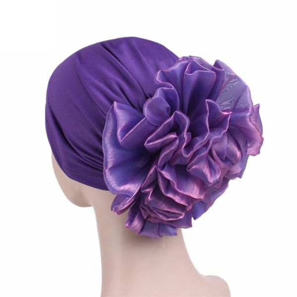 

chemotherapy cap casual multifunction women hats turban keep warm headband pullover wrap ladies side big flower accessories soft, Blue;gray