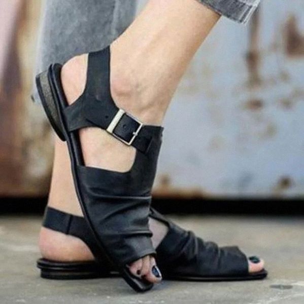 

roman sandals for women summer 2020 open toe women shoes casual buckle retro flat shoes outdoor beach ladies plus size sandals #3e6l, Black