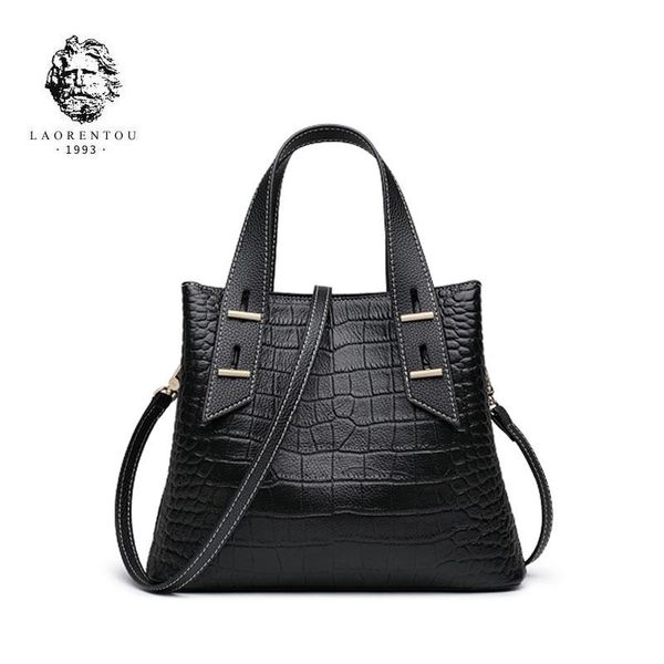 

laorentou women genuine leather ba 2020 new fashion one shoulder messenger bag leather large capacity crocodile pattern handbag