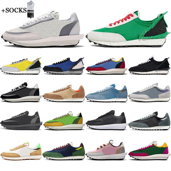 

with socks ldv waffle daybreak casual shoes mens women chunky varsity blue nylon summit platform trainers sports sneakers size 36-45, White;red