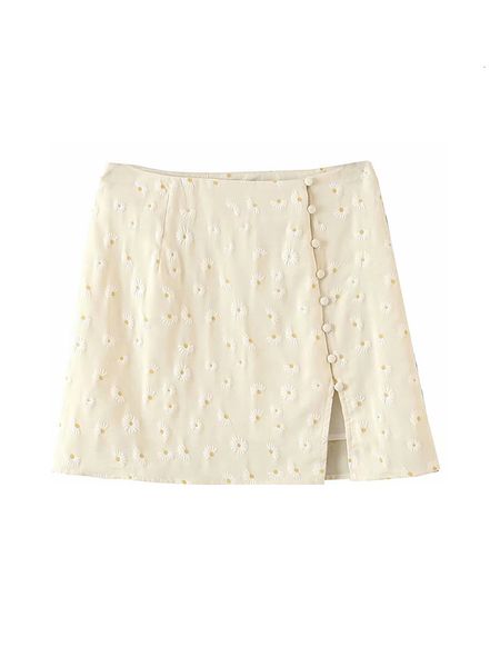 

2021 new super the whole three-dimensional game embroidered little daisy light beige slit mini skirt high waist casual women's skirts j, Black