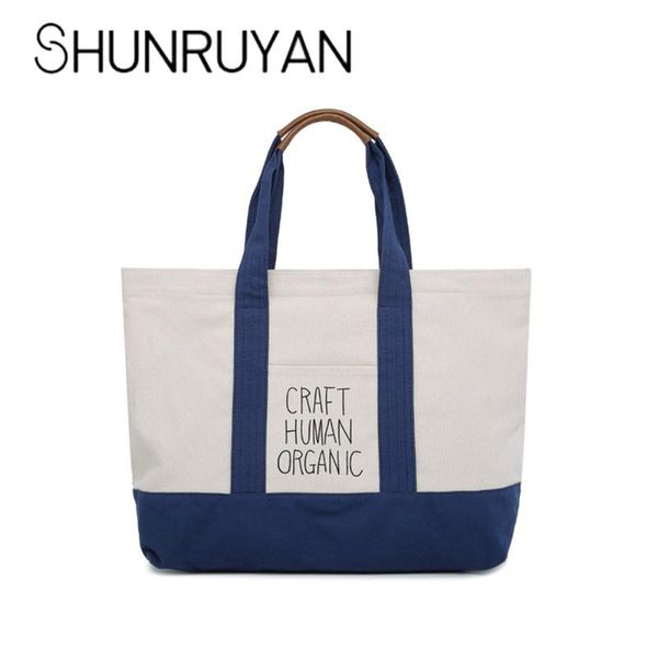 

shunruyan women simple fashion handbag alphabet canvas bag leisure large capacity ladies single shoulder bag