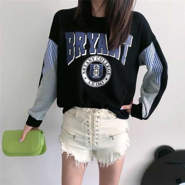 

ukxmd q new pulloversweater korean simple fashion casual stitching contrast sweater short color women's pullover dongdaemun student pul, Black