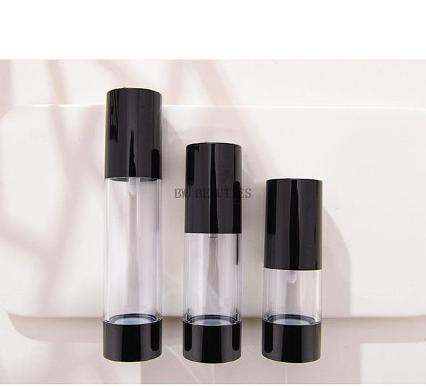 

100pcs/lot 15/30/50mlclassic black vacuum airless pump bottle cosmetic essence oil lotion packing refillable bottle