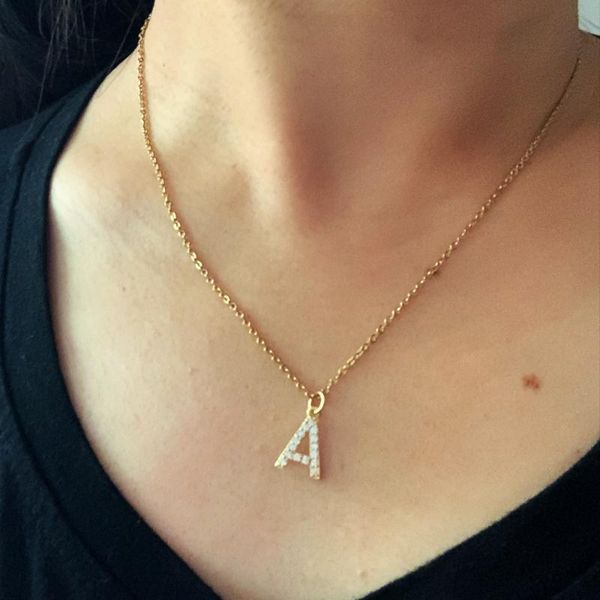 

stainless steel chain big a-z letter pendant charm necklace shinning micro pave zircon 26 initial alphabet name necklace, Silver