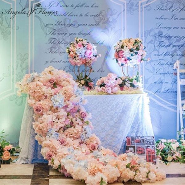 

customize artificial flower wall cherry blossom tail flower wedding backdrop decor table runner floral silk road lead row1