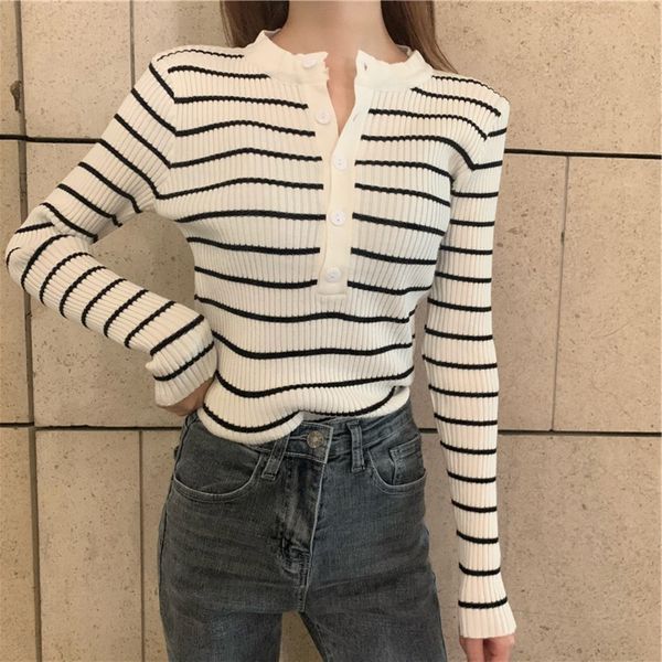 

d5wyg new korean art stripe slim new with half open collar and v-neck bottoming korean art stripe slim bottoming with half open shirt shirt, White;black