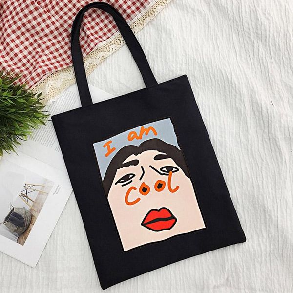 

canvas shoulder bag, design letter i am cool, casual style, large capacity, kawai, harajuku, korea, ulzzang and punk style