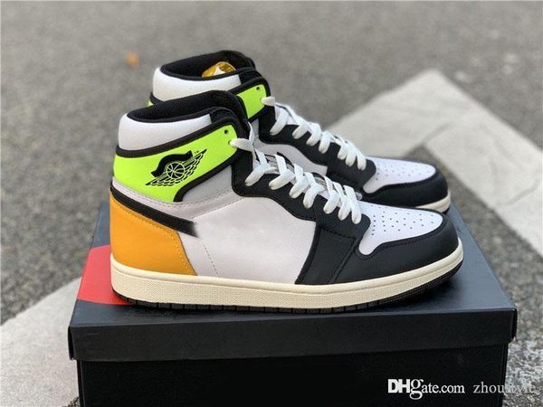 

новая распродажа воздух аутентичные 1 высокий og вольт золотые кроссовки белый вольт университет золото черный ретро мужчина женщин на откры