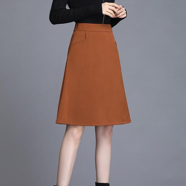 

skirts 2021 autumn arrival mid length korean version a-line skirt high waist women thin pocket, Black