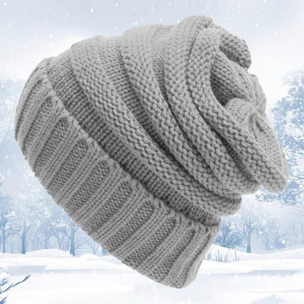 

slouchy beanie winter hat for women knitted warm fleece lining hat for female skullies beanies red yellow black grey cap, Blue;gray