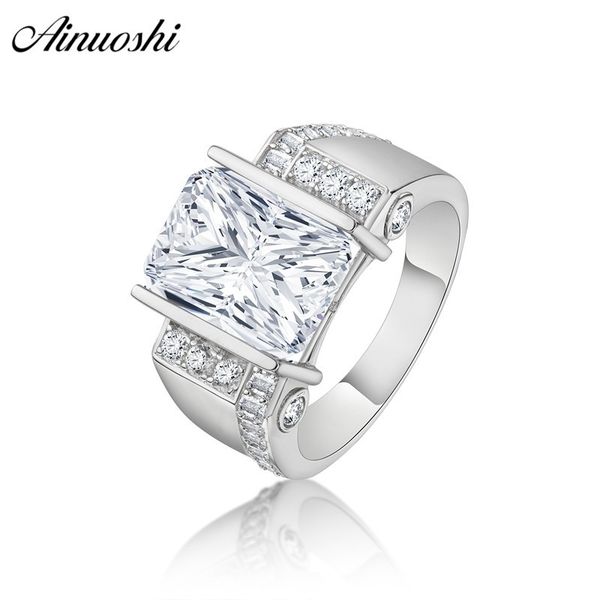 

ainoushi exaggarate 925 sterling silver men wedding engagement rings big rectangle cut male silver anniversary ring jewelry y200106, Slivery;golden