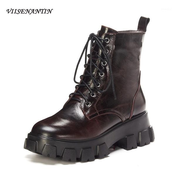 

boots thick-soled knight british style winter leather lace-up ankle women's platform retro motorcycle1, Black