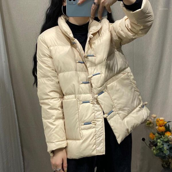 

women's down & parkas johnature autumn winter retro plate buckle stand 90% white duck coat 2021 simple comfortable all-match women thic, Black