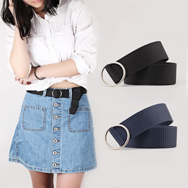 

new canvas casual belts men's and women's belts women's buttons as decorations, Black;brown