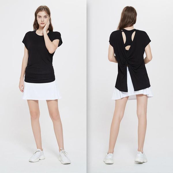 

outdoor t-shirts eshion solid yoga shirts back furcation clothes short sleeve running women's fitness sports wear for gym fashions1, Gray;blue