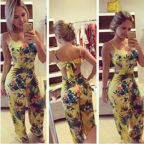 

women 2020 floral print boho jumpsuit deep v-neck summer romper,lady overalls long backless playsuit, Black;white