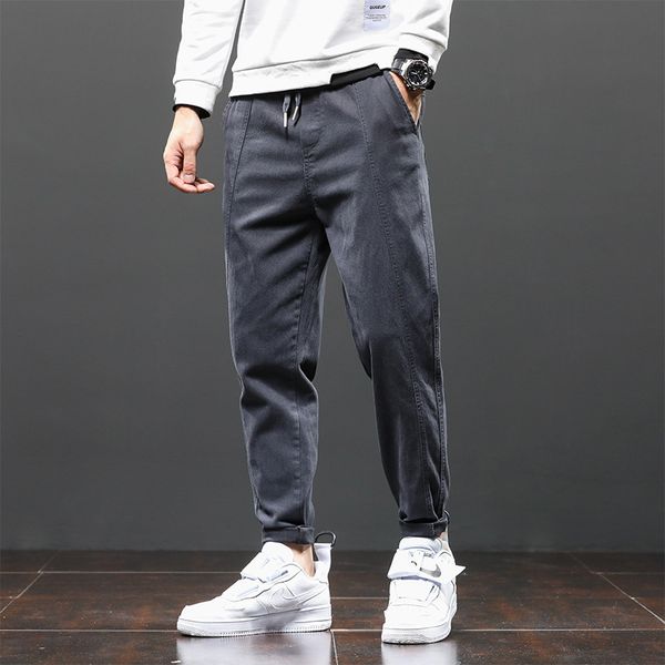 

2021 new japanese style fashion men jeans loose fit elastic casual harem pants streetwear vintage designer hip hop wide leg trousers male ny, Blue