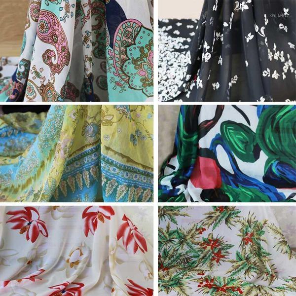 

paisley floral geometric printed chiffon fabric tetxiles1, Black;white