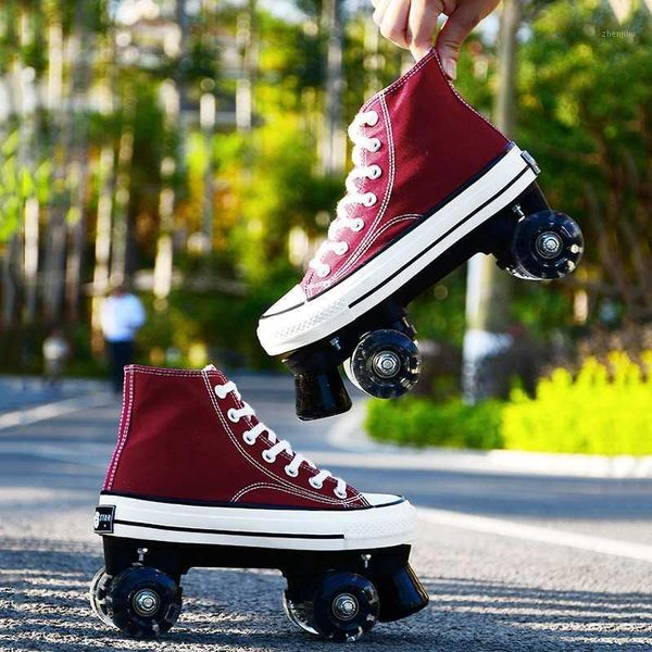 

inline & roller skates canvas double row pulley four-wheel men and women night flashing roller1