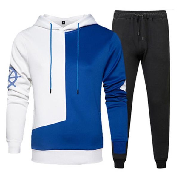 

designer male autumn new sport casual tracksuits mans colorblocked sets fashion trend splicing long sleeve hoodies trousers 2pcs suits, Gray