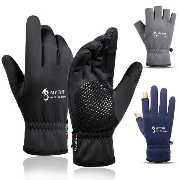 

cycling fishing gloves winter warm touchscreen full finger fingerless driving skiing bike motorcycle riding luva motociclista, Blue;gray