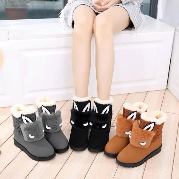 

snow boots female 2020 new winter korean version of the wild plus velvet tube student waterproof warm non-slip women's cotton sh, Black;brown