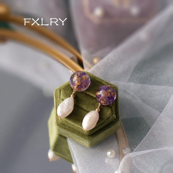 

dangle & chandelier fxlry elegant french handmade natural pearlpreserved flowers earrings for women fashion jewelry, Silver