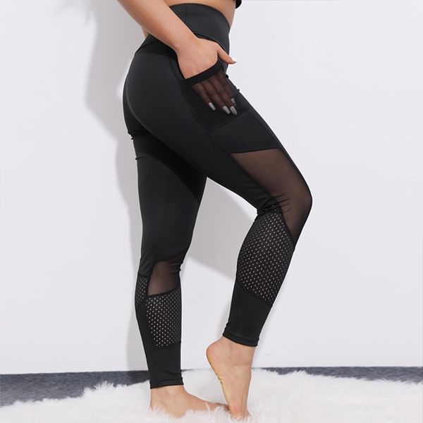 

svokor pocket mesh leggings women workout activewear push up pants elastic heart-shaped high waist fitness leggings 201014, Black
