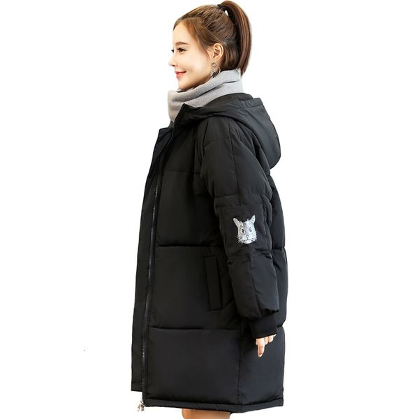 

2019 korean style winter women down jacket hooded long padded female warm coat parka mujer invierno