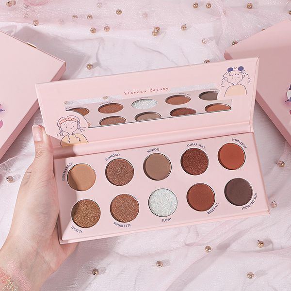 

in stock 10 color eyeshadow palette beads matte bright waterproof little fresh girl makeup eye shadow palette.