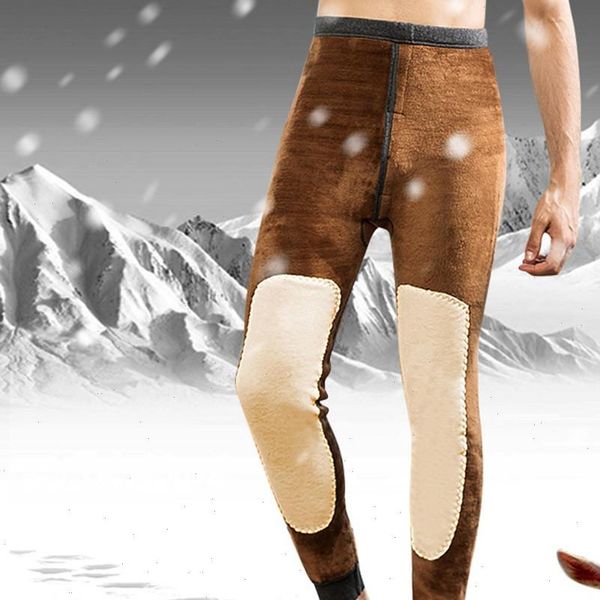 

mens new winter wool knee warm pant plush thickened leggings pure color trouser drop shipping good quality, Black