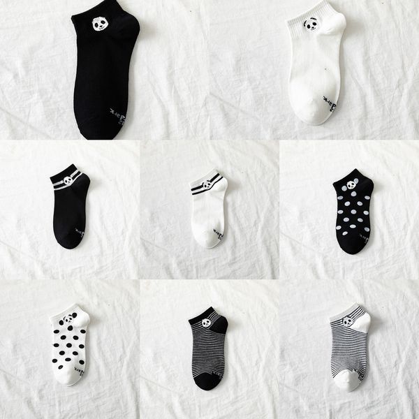 

spring and couple boat couple summer 2020 new panda cartoon embroidery men and women boat lovers combed cotton socks trendy socks naqok naqo, Black