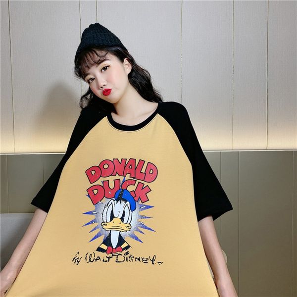 

korean autumn new thickened suede versatile show coat thin raglan sleeve cartoon duck funny print short sleeve women's 63dua, White