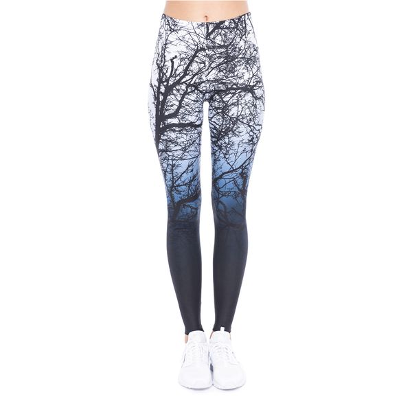 

new design women legging trees printing blue fitness leggings fashion high waist woman pants 201202, Black
