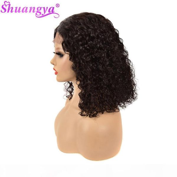 

bob wig 4x4 water wave curly hair wig short lace closure remy hair wigs for women black color pre plucked with baby, Black;brown